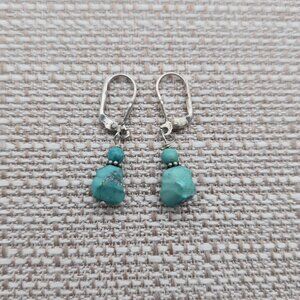 Sterling Silver Small Handmade Turquoise Stone Earrings A3905